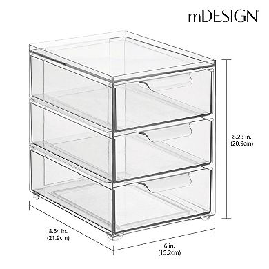 Plastic 3 Drawer Stackable Organizer for Bathroom Storage, 4 Pack, Clear