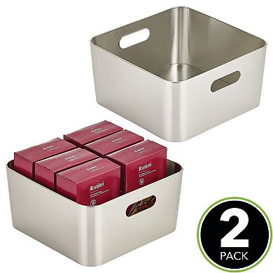 mDesign Medium Metal Storage Container Bin Basket with Handles, 2 Pack