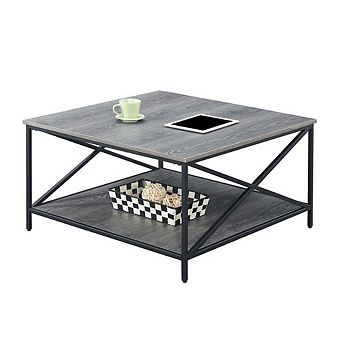 Convenience Concepts Tucson Metal Square Coffee Table with Shelf, Weathered Gray/Black