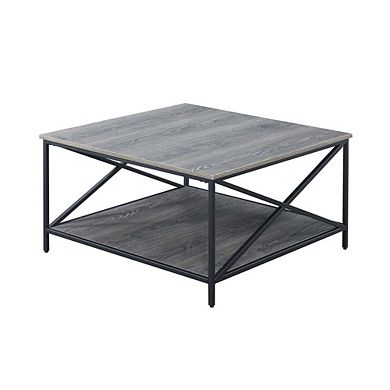 Convenience Concepts Tucson Metal Square Coffee Table with Shelf, Weathered Gray/Black