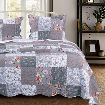 Microfiber Quilt and 1 Pillow Sham Set with Floral Prints, Multicolor