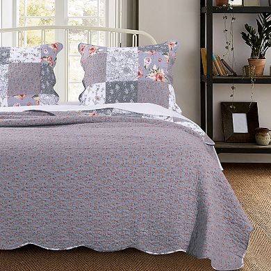 Microfiber Quilt and 1 Pillow Sham Set with Floral Prints, Multicolor