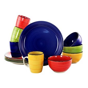 Gibson Everyday Color Vibes 12 pc Handpainted Stoneware Dinnerware Set