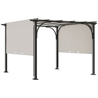 10' Outdoor Pergola Gazebo Retractable Side Canopy W/ Steel Frame, White