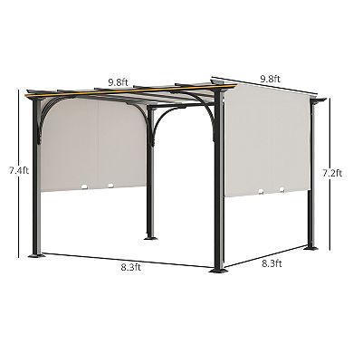 10' Outdoor Pergola Gazebo Retractable Side Canopy W/ Steel Frame, White