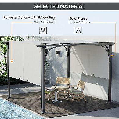 10' Outdoor Pergola Gazebo Retractable Side Canopy W/ Steel Frame, White
