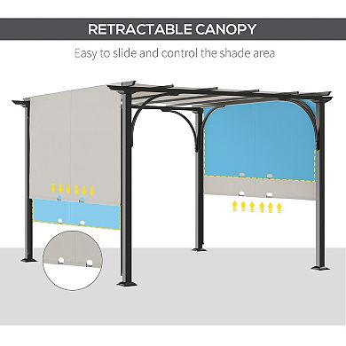 10' Outdoor Pergola Gazebo Retractable Side Canopy W/ Steel Frame, White