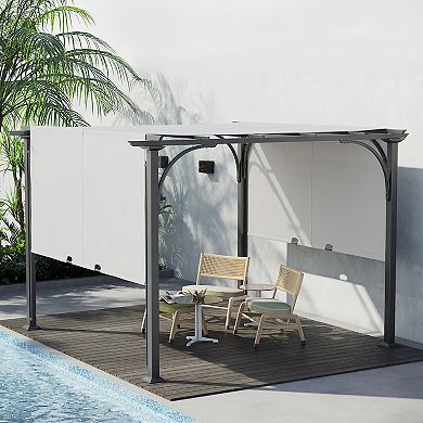 10' Outdoor Pergola Gazebo Retractable Side Canopy W/ Steel Frame, White