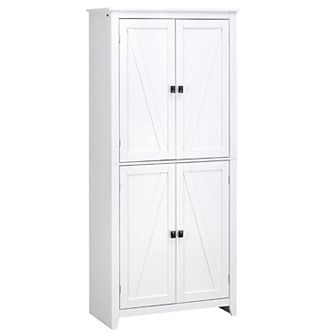 HOMCOM 72" Freestanding 4-Door Kitchen Pantry, Storage Cabinet Organizer with 4 tier , and Adjustable Shelves, White