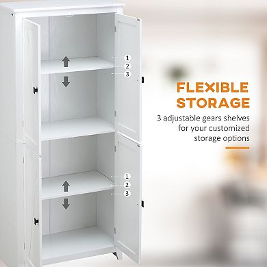 HOMCOM 72" Freestanding 4-Door Kitchen Pantry, Storage Cabinet Organizer with 4-Tiers, and Adjustable Shelves, White