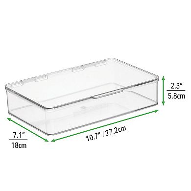 mDesign Plastic Bathroom Vanity Storage Organizer Box, Hinged Lid, 4 Pack