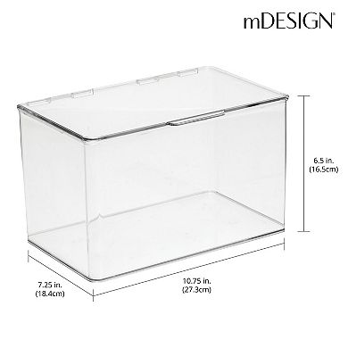 mDesign Plastic Bath Stacking Storage Organizer Box, Hinged Lid, 4 Pack, Clear
