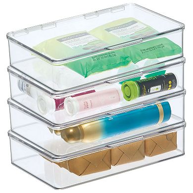 mDesign Plastic Bathroom Vanity Storage Organizer Box, Hinged Lid, 4 Pack