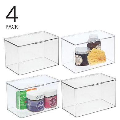 mDesign Plastic Bath Stacking Storage Organizer Box, Hinged Lid, 4 Pack, Clear