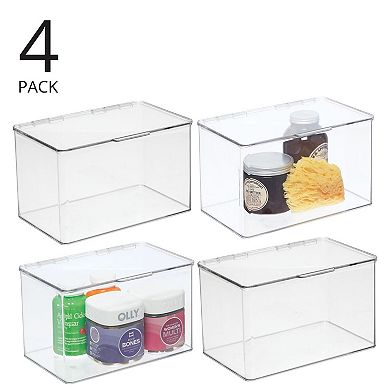 mDesign Plastic Bathroom Vanity Storage Organizer Box, Hinged Lid, 4 Pack