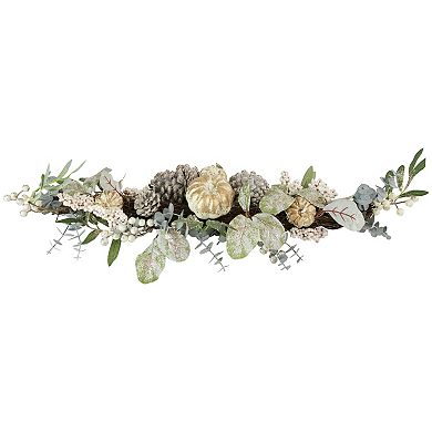 36" Neutral Colored Pumpkin and Pine Cones Fall Harvest Swag - Unlit