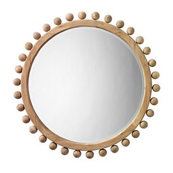 Mirror with Spherical Beads Accent and Wooden Frame, Brown
