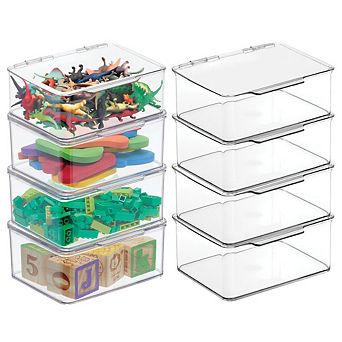 mDesign Plastic Playroom/Gaming Storage Organizer Box, Hinge Lid, 8 Pack, Clear