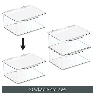 mDesign Plastic Playroom/Gaming Storage Organizer Box, Hinge Lid, 8 Pack, Clear