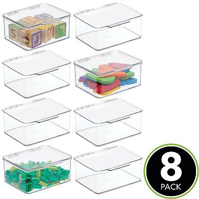 mDesign Plastic Playroom/Gaming Storage Organizer Box, Hinge Lid, 8 Pack, Clear