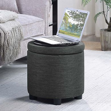 Convenience Concepts Designs4Comfort Round Accent Storage Ottoman with Reversible Tray Lid, Gray