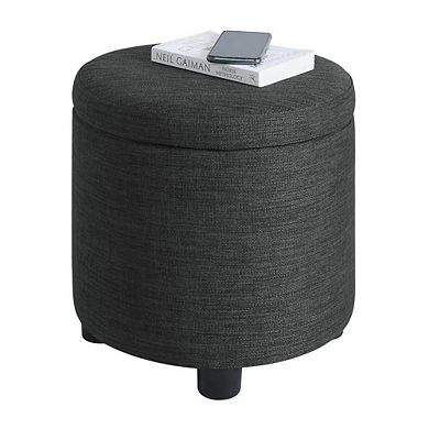 Convenience Concepts Designs4Comfort Round Accent Storage Ottoman with Reversible Tray Lid, Gray