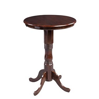 Round Wooden Pub Table with Turned Pedestal Base, Brown