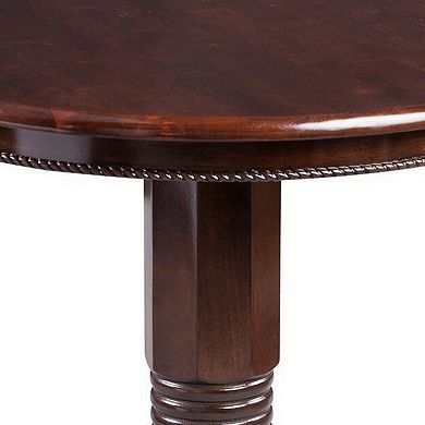 Round Wooden Pub Table with Turned Pedestal Base, Brown