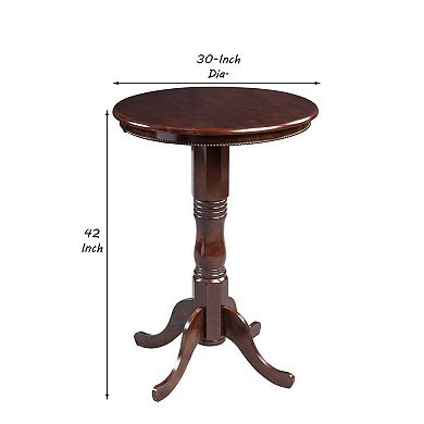 Round Wooden Pub Table with Turned Pedestal Base, Brown