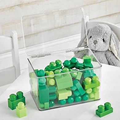 mDesign Plastic Playroom/Gaming Storage Organizer Box, Hinge Lid, 7.25" x 10.75" x 6.5" - 2 Pack