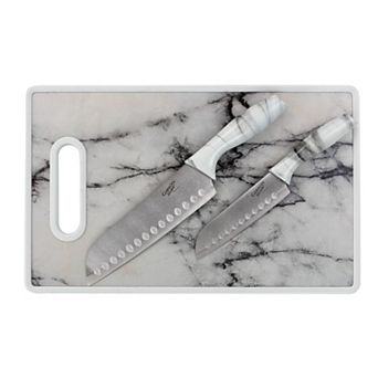 Gibson Home Beaumont 3 pc Stainless Steel Santoku Knife Set with Cutting Board