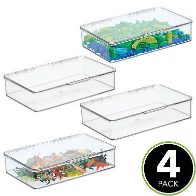 mDesign Plastic Stackable Toy Storage Bin w/ Attached Lid - 4 Pack