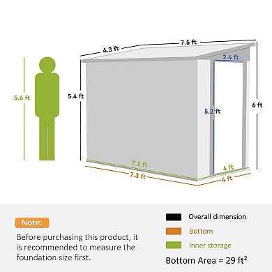 Outsunny 4ft x 6' Storage Shed, Galvanized, Locking