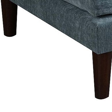 Rio 32 Inch Modular Ottoman, Box Cushion Seat, Wood Legs, Slate Blue Fabric