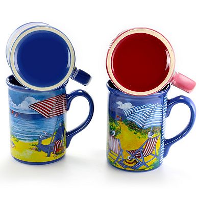 Gibson Home Beachcomber 4 Piece 16 Ounce Stoneware Mug Set