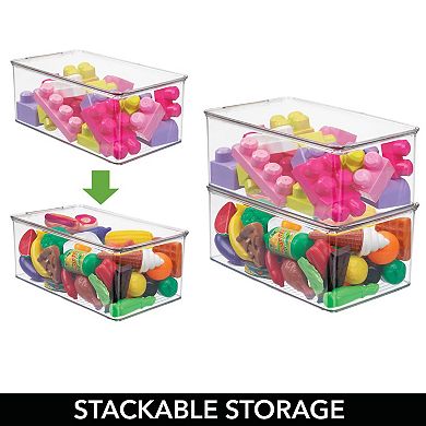 mDesign Plastic Stackable Toy Storage Bin Box with Hinge Lid, 12.75" x 7.25" x 5" - 4 Pack