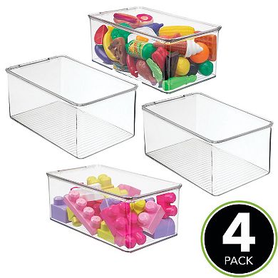 mDesign Plastic Stackable Toy Storage Bin Box with Hinge Lid, 12.75" x 7.25" x 5" - 4 Pack