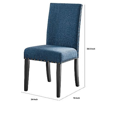 38 Inch Dining Chair with Nailhead Trim, Set of 2, Blue