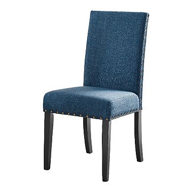38 Inch Dining Chair with Nailhead Trim, Set of 2, Blue