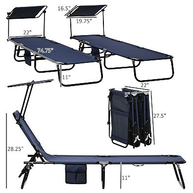 Outsunny 2-piece Chaise Lounge With Adjustable Backrest And Sunshade, Blue