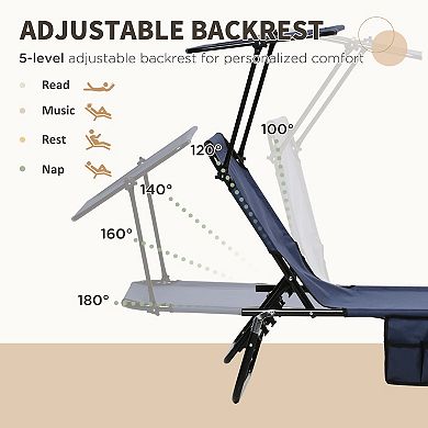 Outsunny 2-piece Chaise Lounge With Adjustable Backrest And Sunshade, Blue