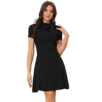 Women's Elegant Tie Neck Dress for Women's Short Sleeve Ruffled Hem Swing Party Dresses