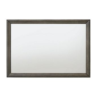 Rectangular Wooden Frame Mirror with Mounting Hardware, Gray and Silver
