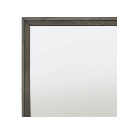 Rectangular Wooden Frame Mirror with Mounting Hardware, Gray and Silver