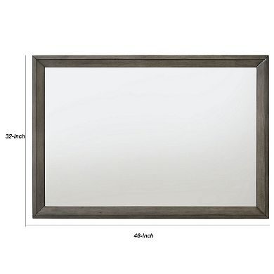 Rectangular Wooden Frame Mirror with Mounting Hardware, Gray and Silver
