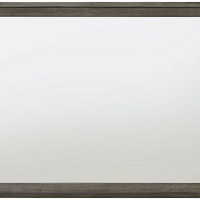 Rectangular Wooden Frame Mirror with Mounting Hardware, Gray and Silver