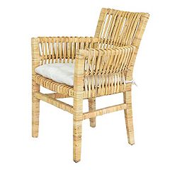 3 Pieces Patio Wicker Furniture Set with 2-Tier Side Table and Cushioned Armchairs-Natural