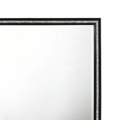 46 Inch Solid Wood Mirror, Shimmering Silver Accent, Landscape, Black