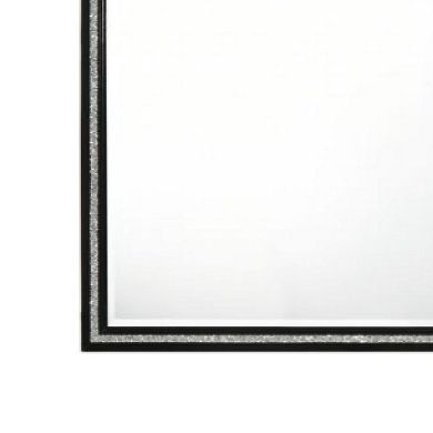 46 Inch Solid Wood Mirror, Shimmering Silver Accent, Landscape, Black