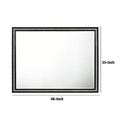46 Inch Solid Wood Mirror, Shimmering Silver Accent, Landscape, Black